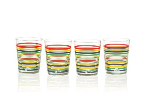 Fiesta Multi-Color Stripe Glassware, 15-Ounce Tapered DOF (Double Old Fashion), Set of 4
