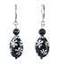 Earrings - E180 - Glass Oval Flower Drops hung on Silver Tone Leverbacks ~ Black and White