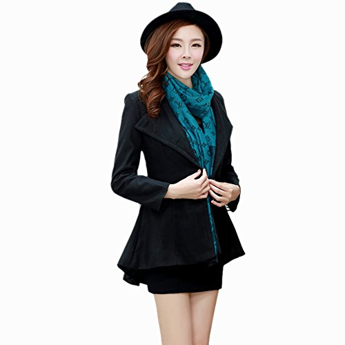 FINEJO Women's Lapel Irregular Hem Wool blends Coat Jacket Blazer