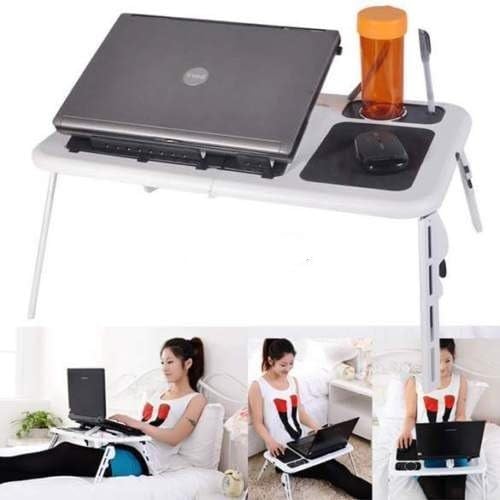NEW Foldable Laptop Notebook Desk Stand Bed Table Folding Adjustable USB Cooling Fan - 07