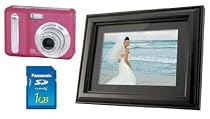 "Summer Camp Special - Polaroid I735 7MP 3x Optical / 4x Digital Zoom Camera (Pink) + Coby DP-758 7"" Widescreen Digital Photo Frame + Panasonic 1 GB SD Memory Card"