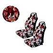 - 	 Universal-fit Hawaiian Hibiscus Floral Print Front Bucket Seat Cover, Steering Wheel Cover and Shoulder Harness Pressure Relief Cover - Red