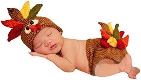 Liange Newborn Baby Photography Prop Crochet Knitted Handmade Turkey Hat Diaper