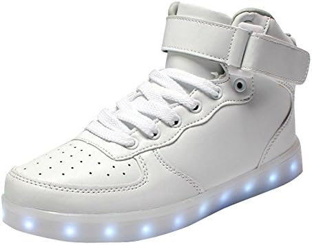 FOREST ZONE Unisex Women Men High Top LED Light Flashing Luminous Sneakers 7 B(M) US White