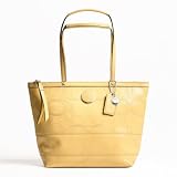 Coach Signature Stripe Stitched Patent Tote Bag F19198 (SV/Yellow)