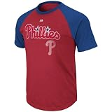 MLB Boys' Philadelphia Phillies Junior League Short Sleeve Raglan Overdyed Tee (Athletic Red Pepper Heather/Deep Royal Heather, Medium)