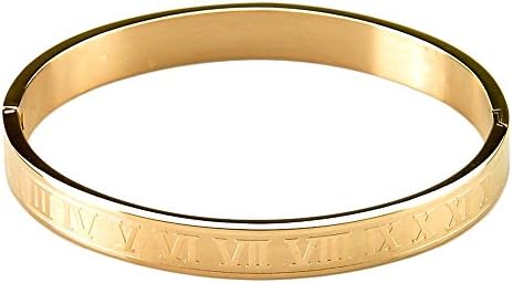 Rose Gold Roman Numerals 8mm Bangle Bracelet , Oval Design Diameter 6.3cm Love Bracelet for Women