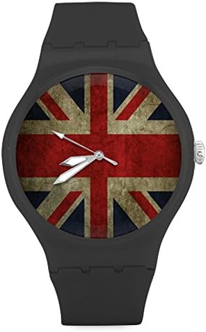 Funny Vintage Union Jack UK United Kingdom Flag Unisex Round Rubber Sport Watch,Watch Face Diameter: 1.58"