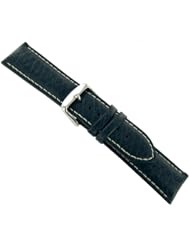 20mm Genuine Sports Leather DB Padded Navy Blue Replacement Watch Band Strap - 8 inches - Regular Length