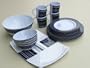 Melamin Campinggeschirr Navi- Pinstripe Blau-Wei� 18 teile Inkl.Sch�ssel +Platte