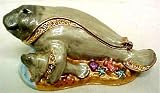 Jeweled Manatee W/ Baby Trinket Box Bejeweled