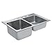 Read Moen 22219 Camelot 4 Hole Stainless Steel 20 Gauge Double Bowl Drop In Sink, Stainless Details Moen 22219 Camelot 4 Hole Stainless Steel 20 Gauge Double Bowl Drop In Sink, Stainless