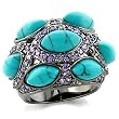 Ruthenium Brass Ring with Aquamarine - Turquoise - Size: 5-10