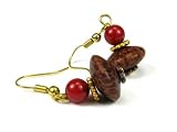 Turtle Wood Disc Dangle Earrings Accented with China Jade Beads