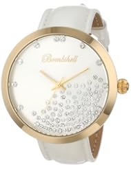 Bombshell Womens BS1093-3(WHT/GOLD) Constellation Classic Stainless Steel Swarovski Crystal Stone White Dial Leather Strap Watch