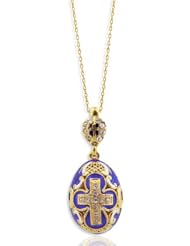 Fine Jewelry Beautiful Blue Egg Pendant Cross Sterling Silver 925 Gold Plate Hand Enameled