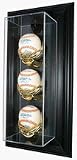 Three Ball Wall Mountable Black Display Case with Engraved MLB Team Logo