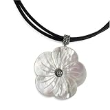 White Mother of Pearl Flower on Leather Necklace