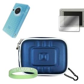 Flip Mino / Flip Mino HD Eva Blue Carrying Case + Blue Flip Mino / Flip Mino HD Silicone Skin + Flip Mino / Flip Mino HD Screen Protector + Vangoddy tm, Live*Laugh*Love wrist band!!!