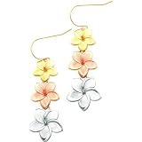 14K Tri Color Gold Plumeria Earrings Flower Jewelry