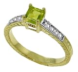 0.5 Carat (ct, cttw, ctw) Princess Cut Genuine Peridot & Diamond Accent 14k Gold Engagement Ring