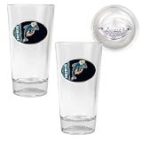 Miami Dolphins NFL 2pc Pint Ale Glass Set with Football Bottom - Oval Logo