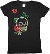Emily the Strange juniors women's yellow Skull flowers Black T-Shirt