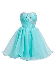 A-line Strapless Short  Lace Dropped   Waistline Organza Homecoming Dress  With Rhinestones