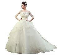  Elbow Length Sleeves Lace Applique Bateau Neck Natural   Waistline  Ball Gown  Dress