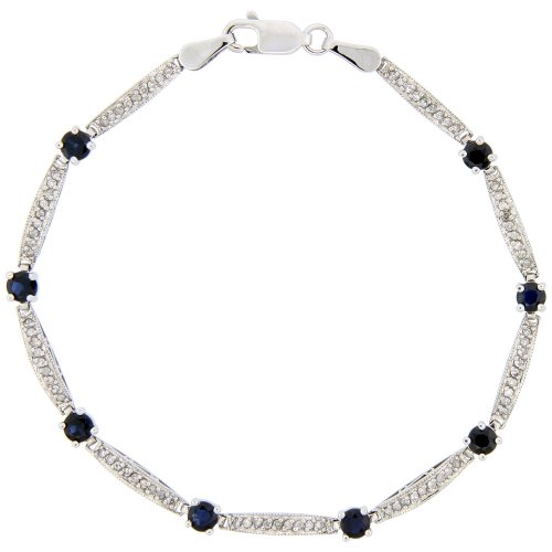 14k White Gold 7 in. Ladies' Stone Bracelet, w/ 0.50 Carat Brilliant Cut Diamonds & 1.00 Carat Brilliant Cut Blue Sapphire Stones, 1/8 in (3.5mm) wide