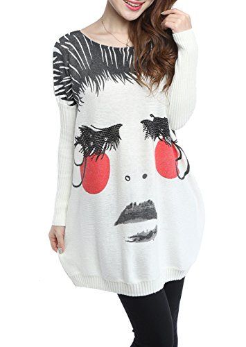 ELLAZHU Women Baggy Face Print Knit Pullover Sweater Onesize GY269 Face
