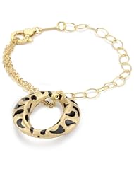Invicta "Divina" 18k Yellow Gold-Plated with Black Enamel Charm Bracelet, 7"
