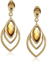 18k Yellow Gold-Plated Sterling Silver and Genuine Madeira Citrine Elongated Drop Earrings
