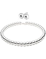 Bling Jewelry Sterling Silver Bead Necklace Earrings Jewelry Set 8mm