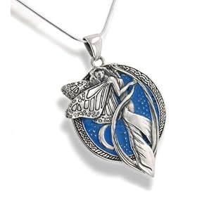 Sterling Silver Sky Blue Moonlight Fairy Celtic Art Pendant Necklace