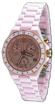 Oniss #ON8203-LRG Women's Rose Gold Trim Pink Ceramic Chronograph Watch