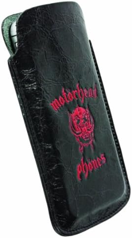 Motorheadphones Burner Leather Mobile Pouch L-Long for iPhone 5 - Retail Packaging - Black/Red