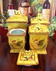 4PC CANISTER SET BAMBOO ROOSTER SUNFLOWER