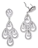 Pear Links CZ Diamond Platinum Plated Drop Earrings