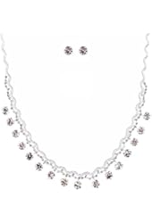 ACCESSORIESFOREVER Women Bridal Wedding Jewelry Crystal Rhinestone Prom Necklace Earrings Set J712 Silver