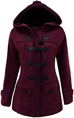 Mea Women's Plus Size Long Sleeve Double Breasted Pea Coat Hoodie Winter Jacket