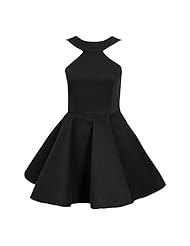 A-line Cotton/Polyester Open-Back Fitted Above the Knee Bubble Dress Flared-Skirt Halter Off the Shoulder Skater Dress 