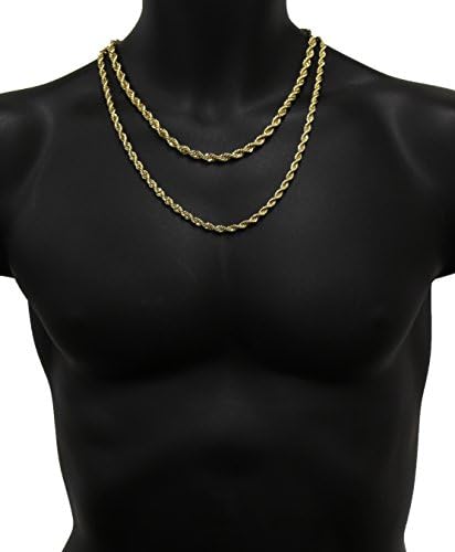 Mens 14K Yellow Gold Plated 6mm Rope Chain Necklace Bundle Set 20" & 24"