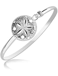 Sterling Silver Sand Dollar Motif Thin Bangle with Rhodium Plating