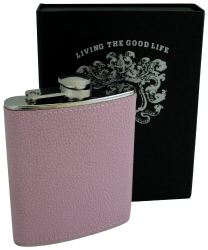 Bellemonde Hot Pink Scotch Grain Stainless Steel Flask (7-Ounce)
