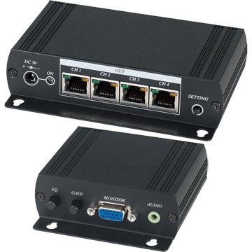 1 Input 5 Output VGA & Stereo Audio Cat5 Extender Distribution Amplifier with Chainable Function
