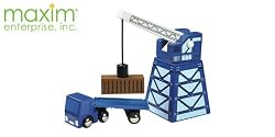 MAXIM WOODEN TRAIN TRANSPORT TRUCK AND CRANE SET