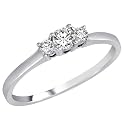14K White Gold 3 Three Stone Round Brilliant Diamond Ring (1/4 cttw) - Size 8