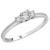 14K White Gold 3 Three Stone Round Brilliant Diamond Ring (1/4 cttw) - Size 7