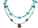 18 Inch Genuine Pearl, Turquoise and Mother of Pearl Two Rows Necklace